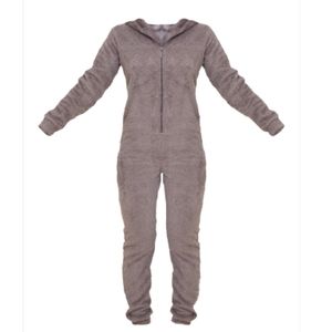 Boohoo jumpsuit zips up front hooded comfy women size small  polyester elasthan